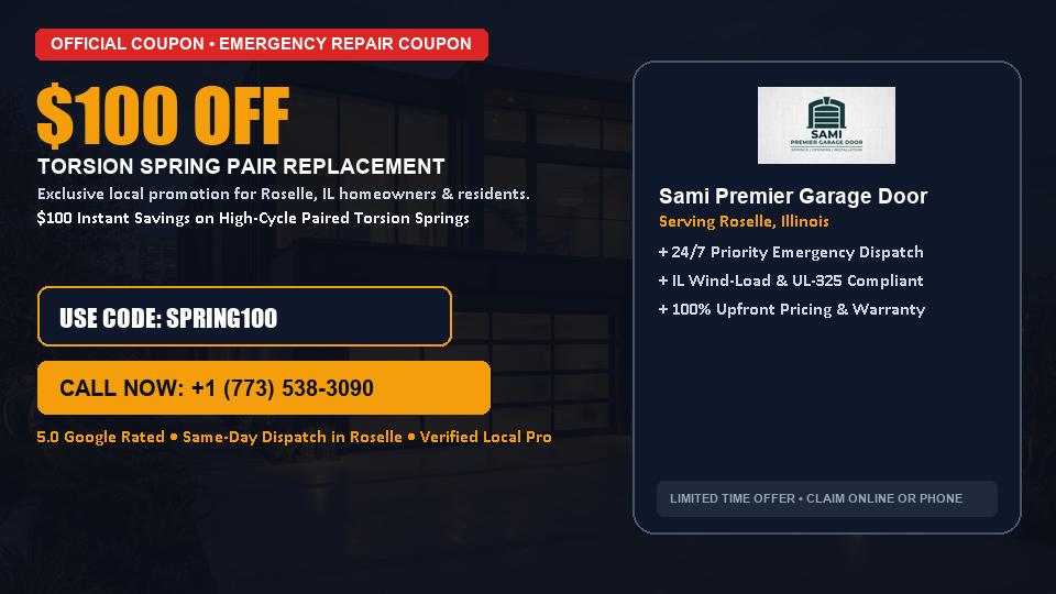 $100 OFF Dual High-Cycle Torsion Spring Replacement in Roselle, IL - Sami Premier Garage Door
